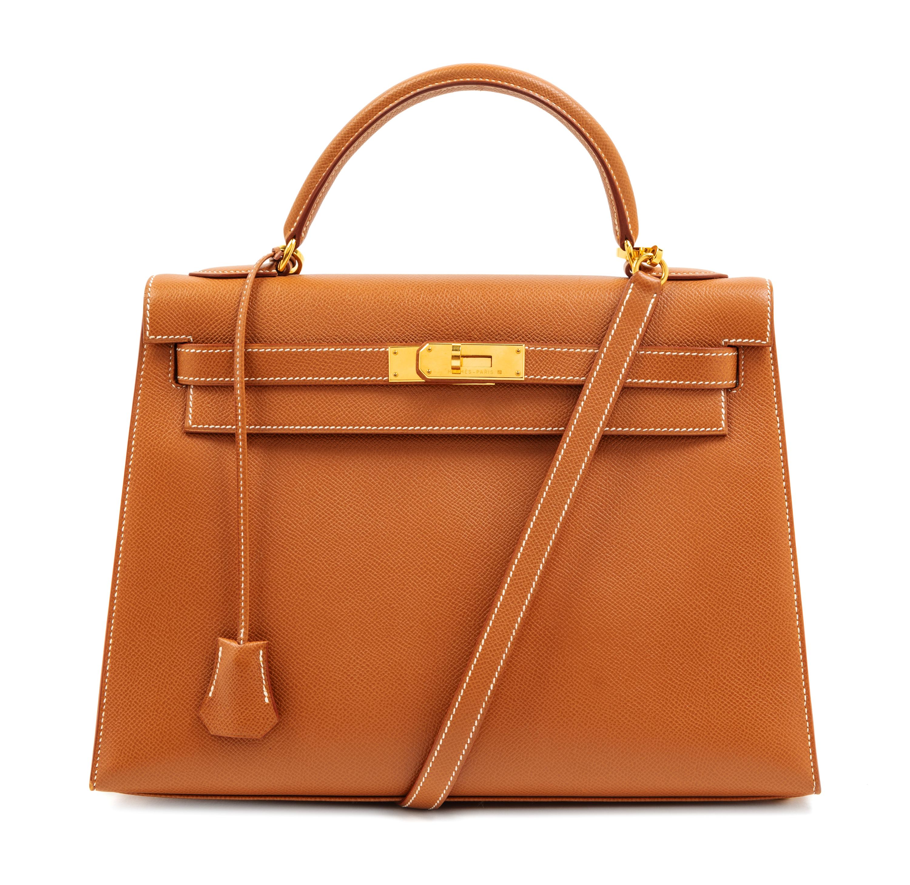 Hermès Gold Togo Sellier 28cm Kelly Handbag, 1998 11" L x 4.5" W x 8" H