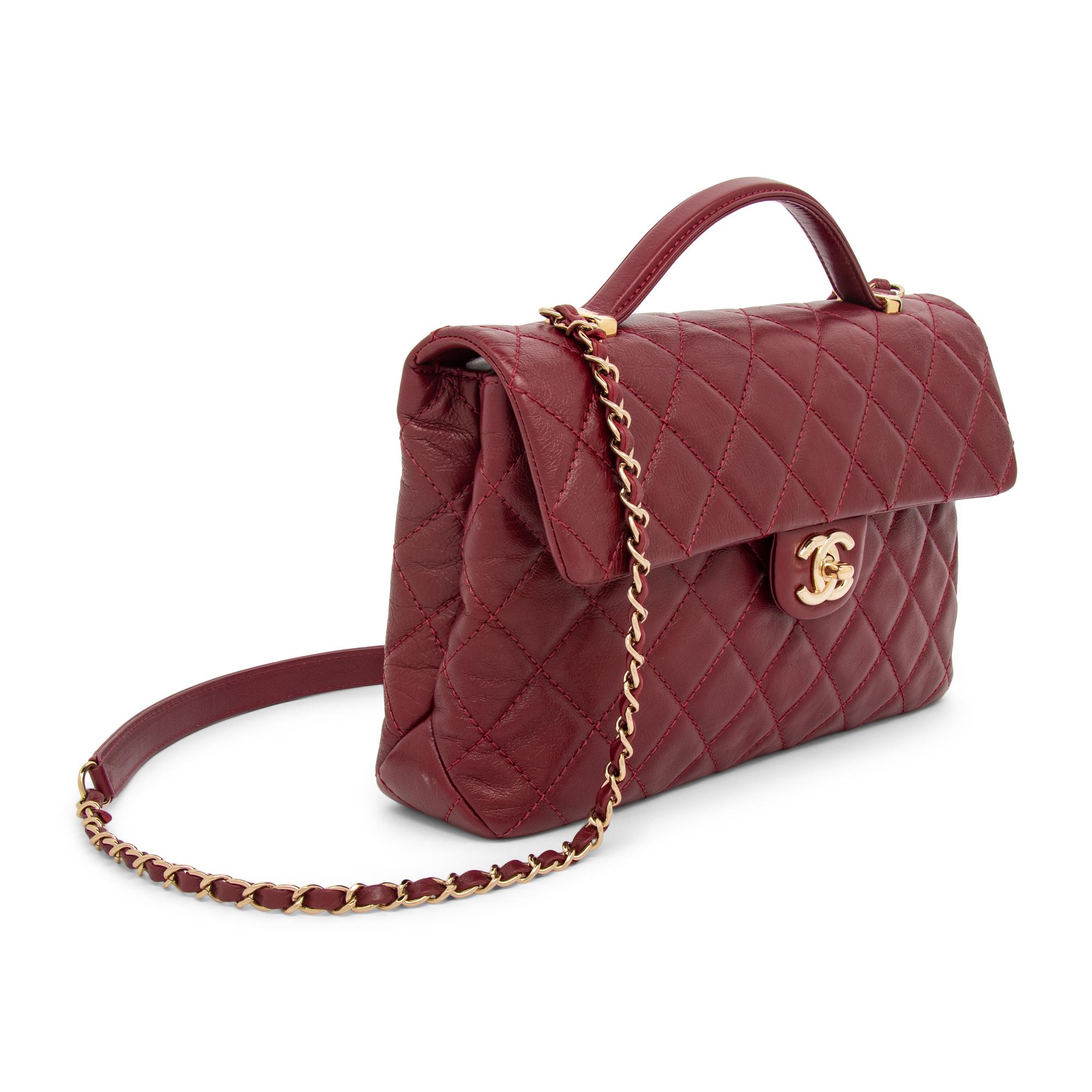 CHANEL, BURGUNDY TOP HANDLE FLAP BAG