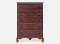 A red-painted pine tall chest, New England, circa 1800