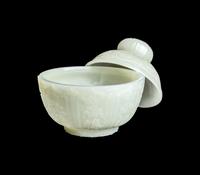 A Chinese Pale Celadon Jade 'Fu Lu Shou' Bowl and Cover