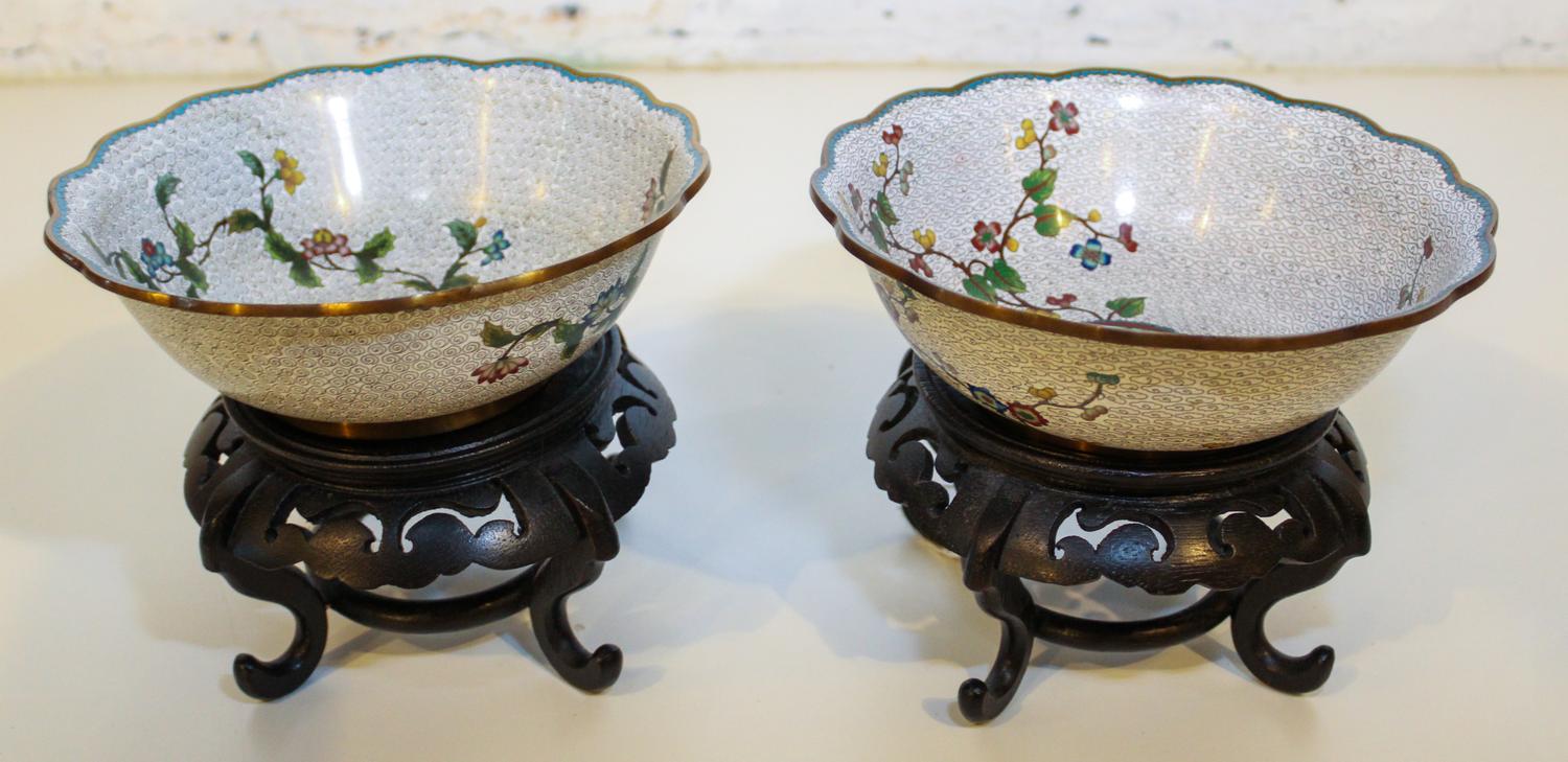 A Pair of Chinese Cloisonne Enamel Bowls. Diameter 8 inches.