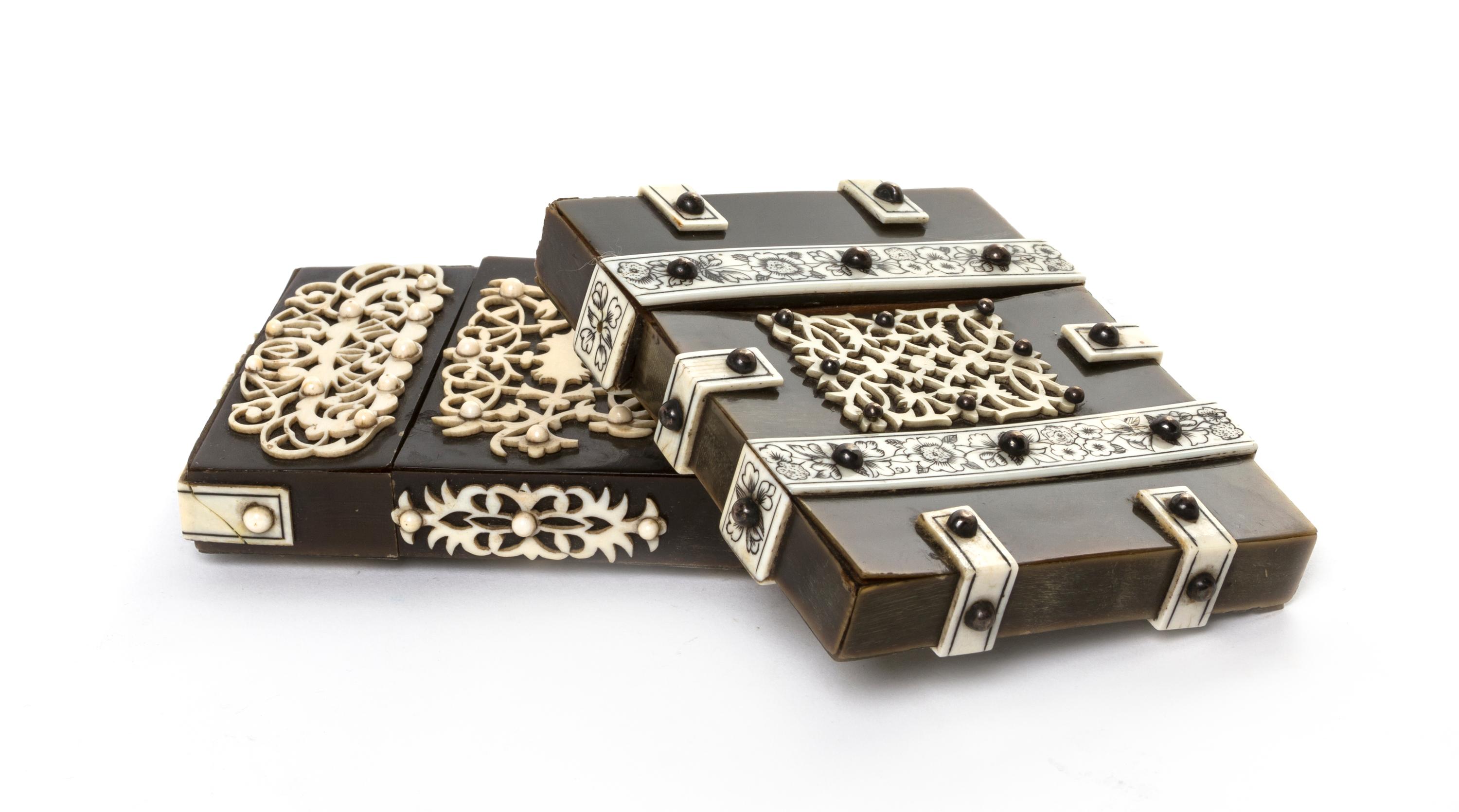 Two Ivory Mounted Card Cases, Height of taller 4 1/4 inches.