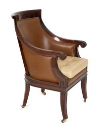 A Regency Style Mahogany Brown Leather Upholstered Library Chair