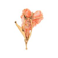 CORAL, SAPPHIRE, RUBY AND DIAMOND FLOWER BROOCH