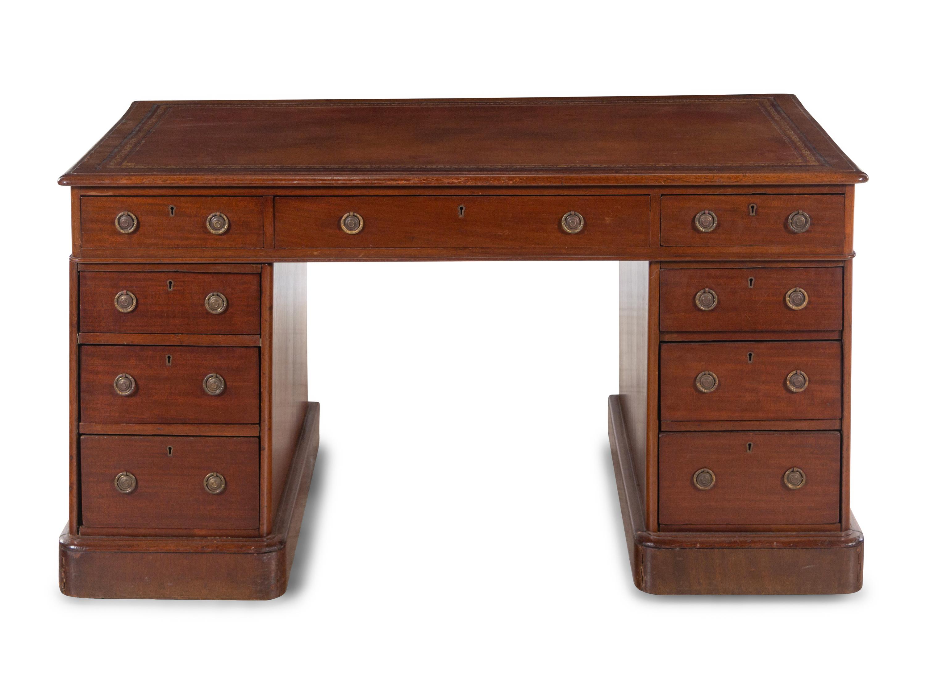An Edwardian Style Mahogany Pedestal Desk