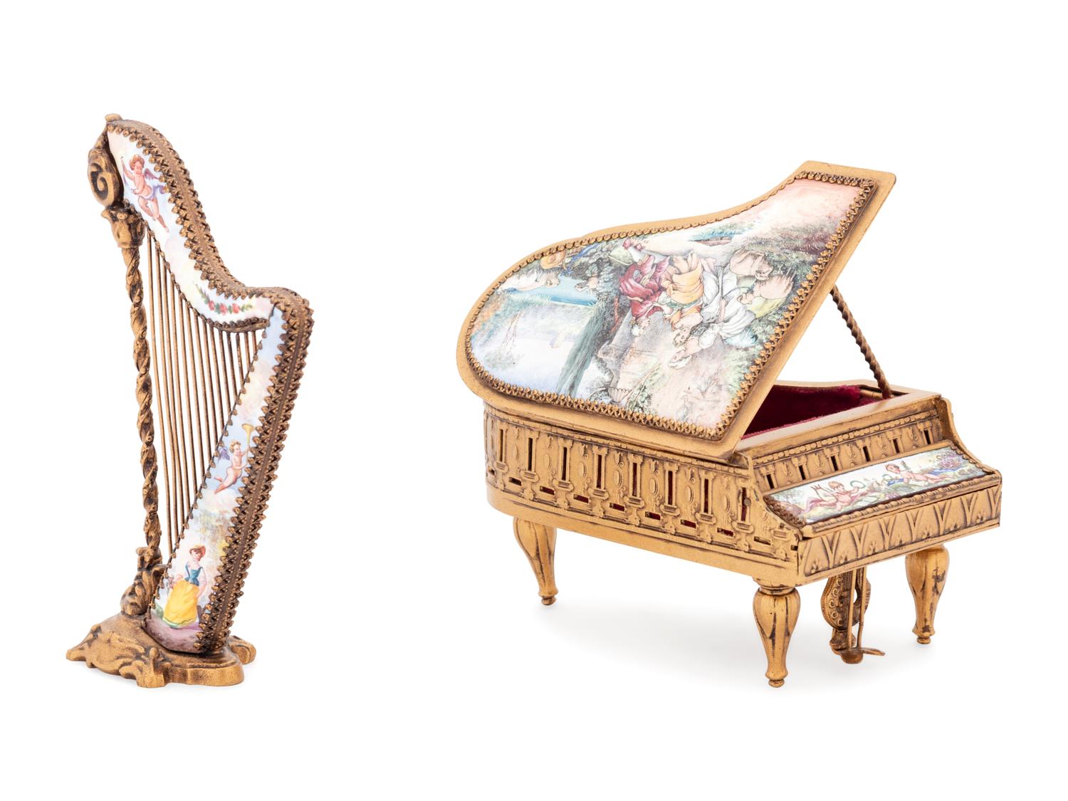Five Viennese Enameled Miniature Furniture Articles