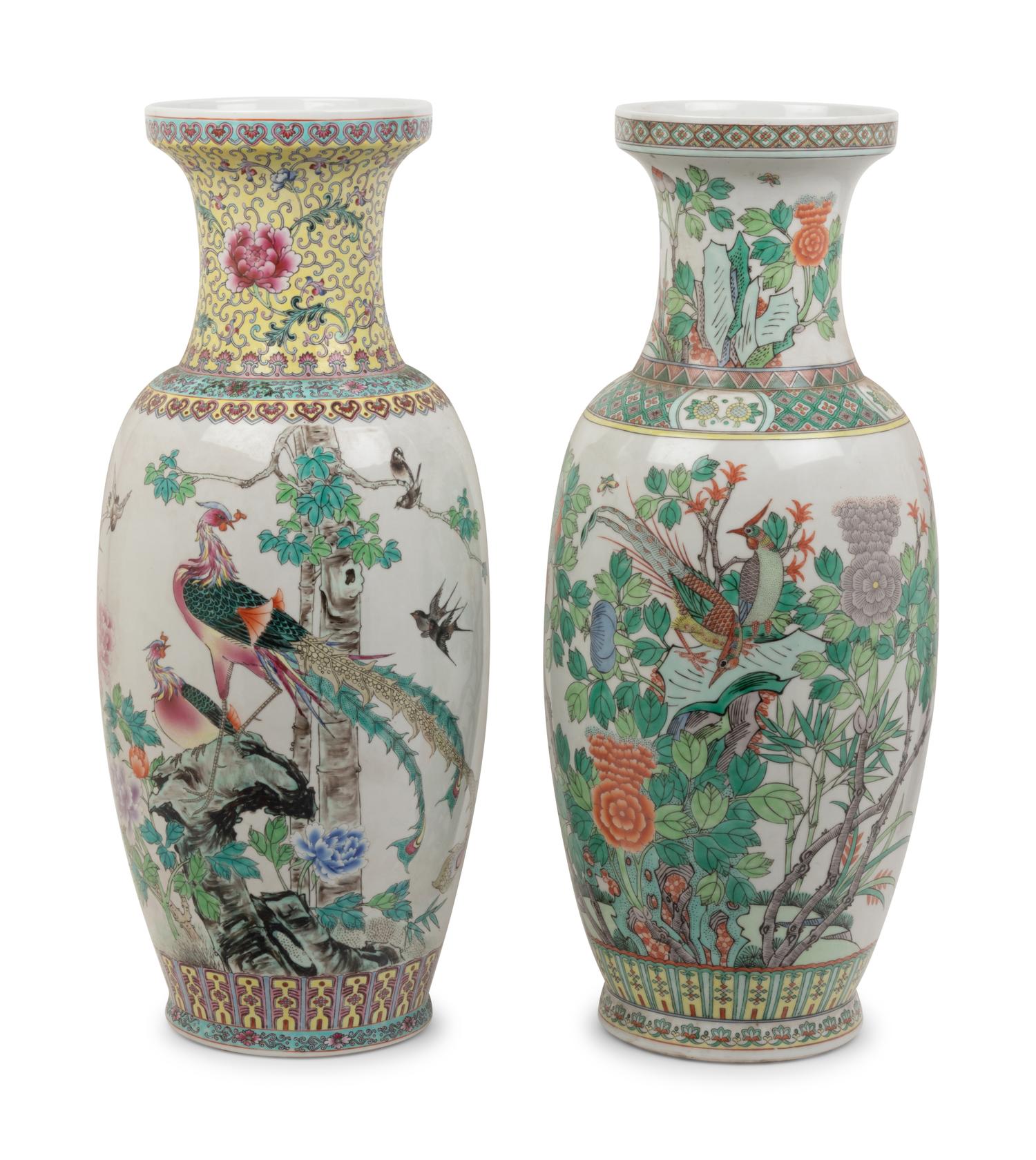 Two Large Chinese Famille Rose Porcelain Vases