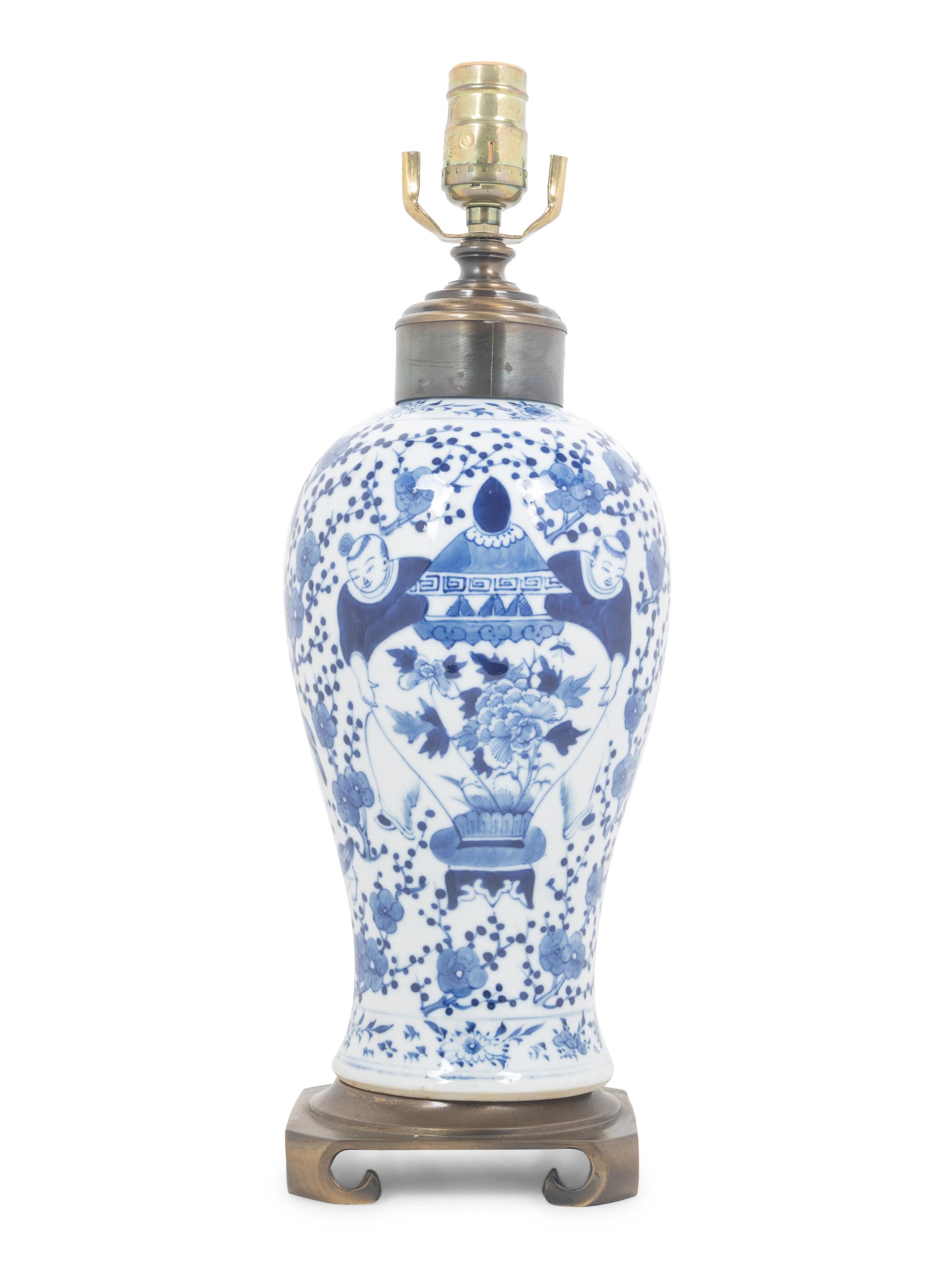 A Blue and White Porcelain Meiping Vase Mounted as a Lamp