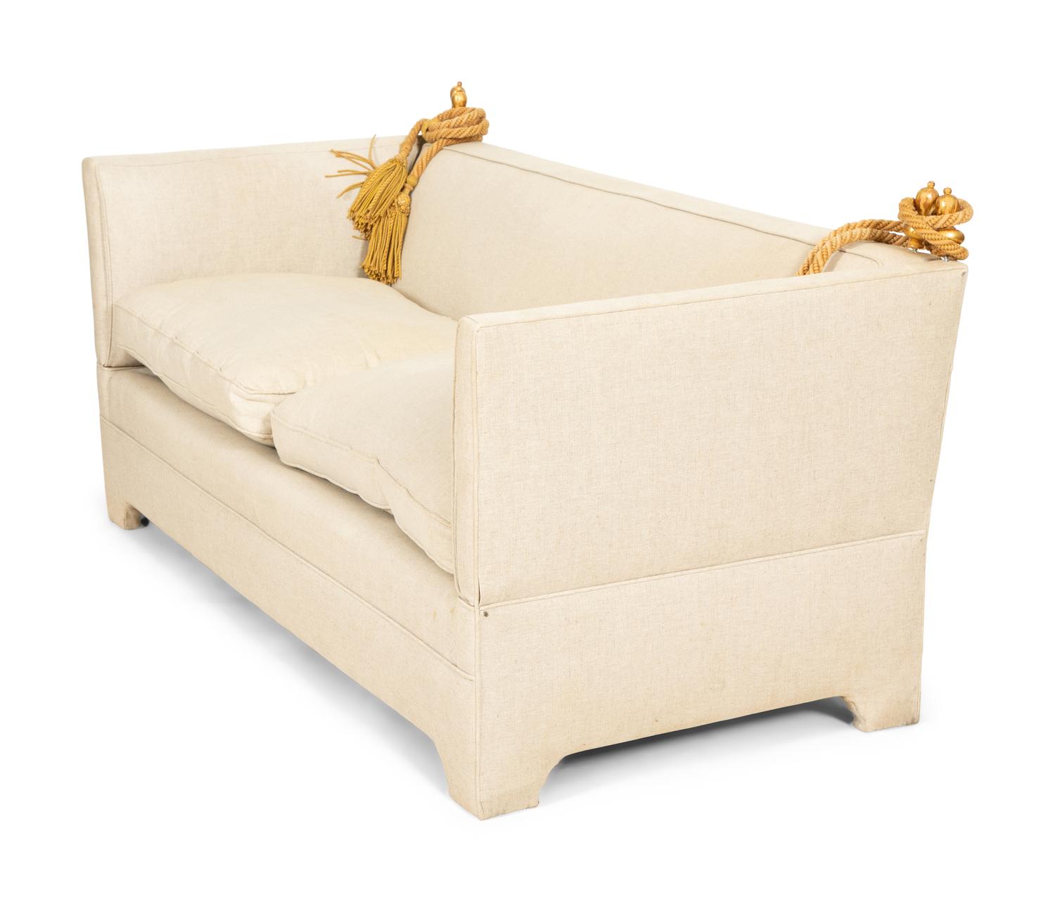 A Knole Natural Linen Upholstered Sofa