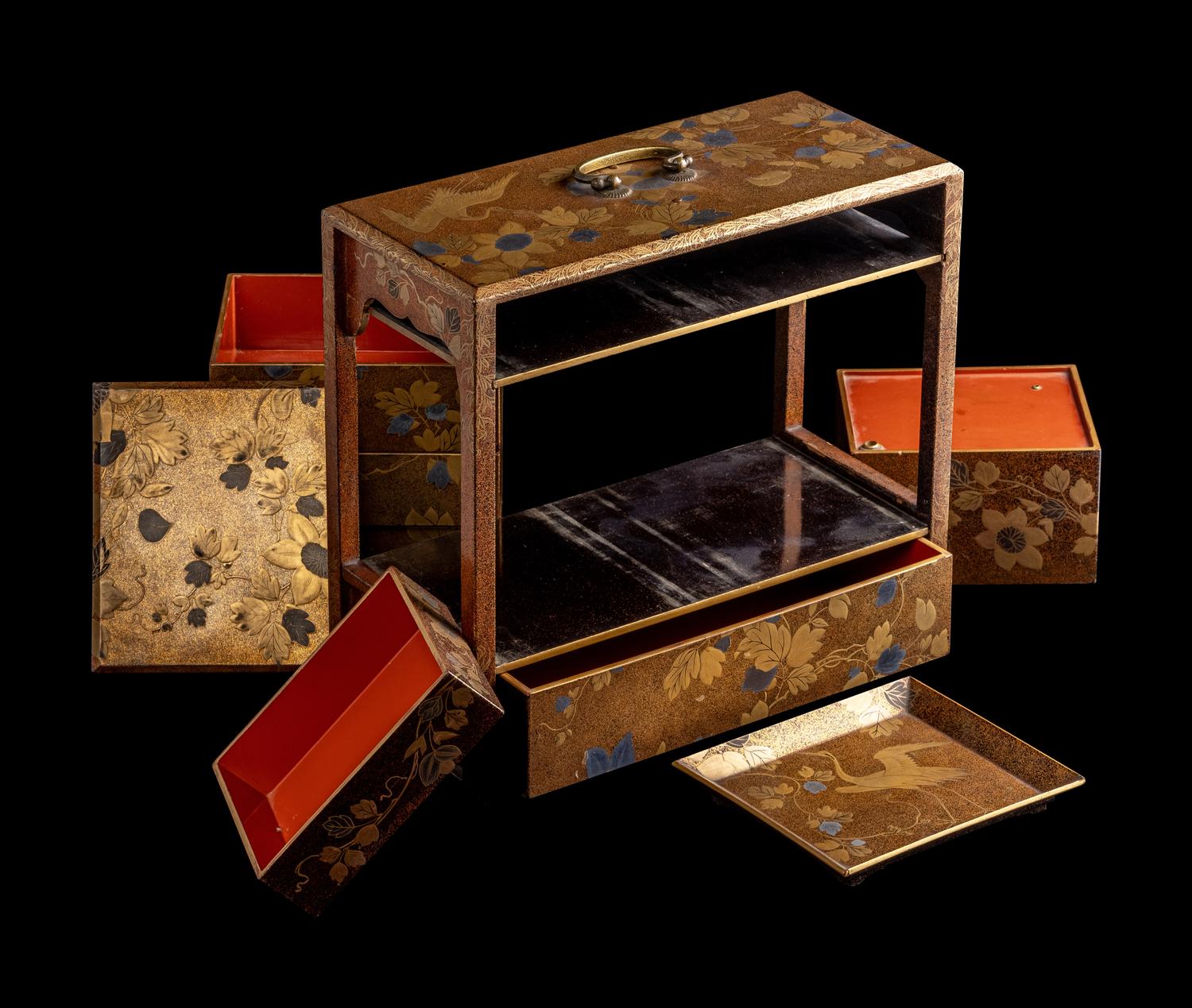 A Japanese Gold Lacquer Portable Picnic Set, Sagejubako