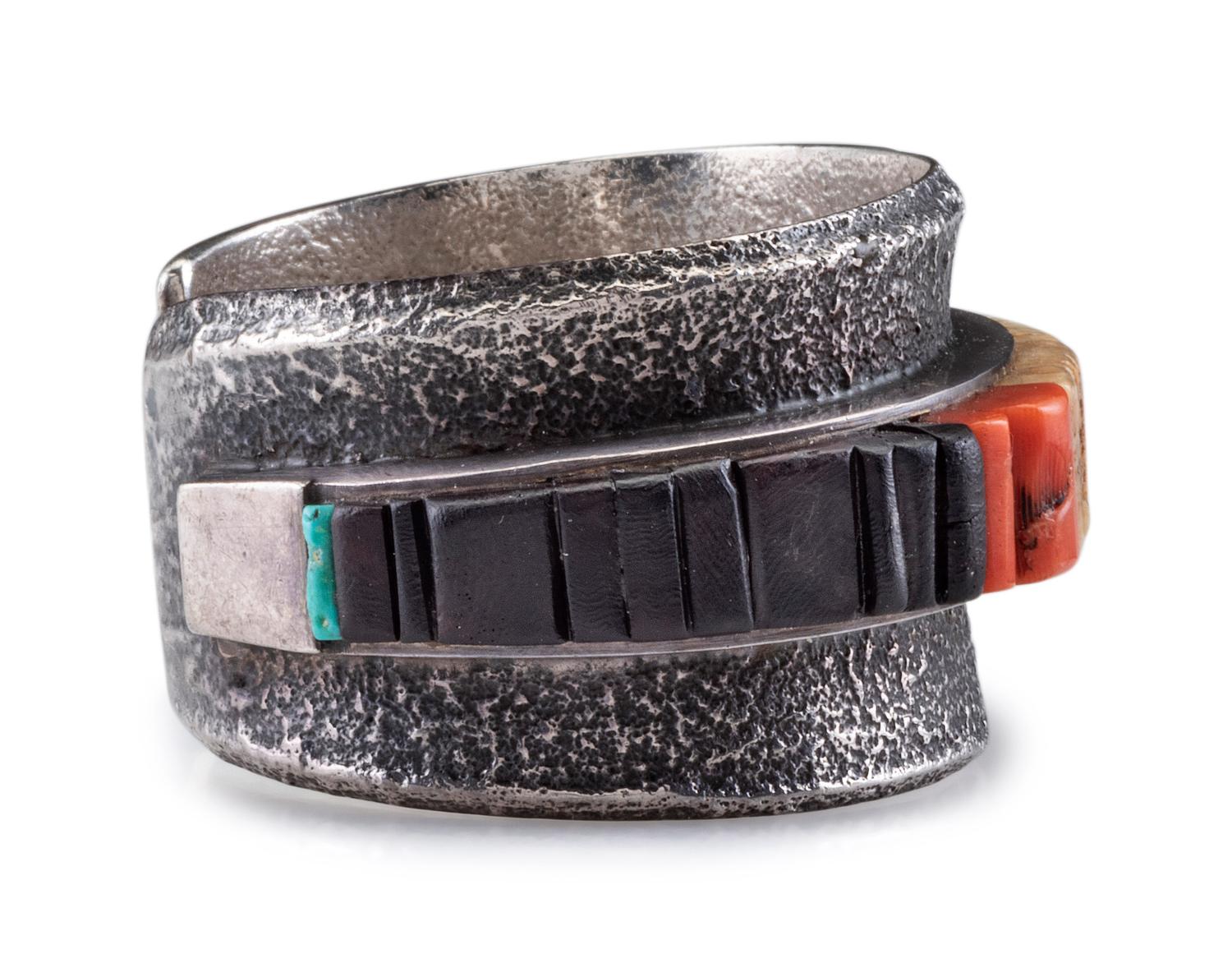 Tufa Cast Silver Cuff Bracelet, with Cobblestone Inlay