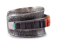 Tufa Cast Silver Cuff Bracelet, with Cobblestone Inlay