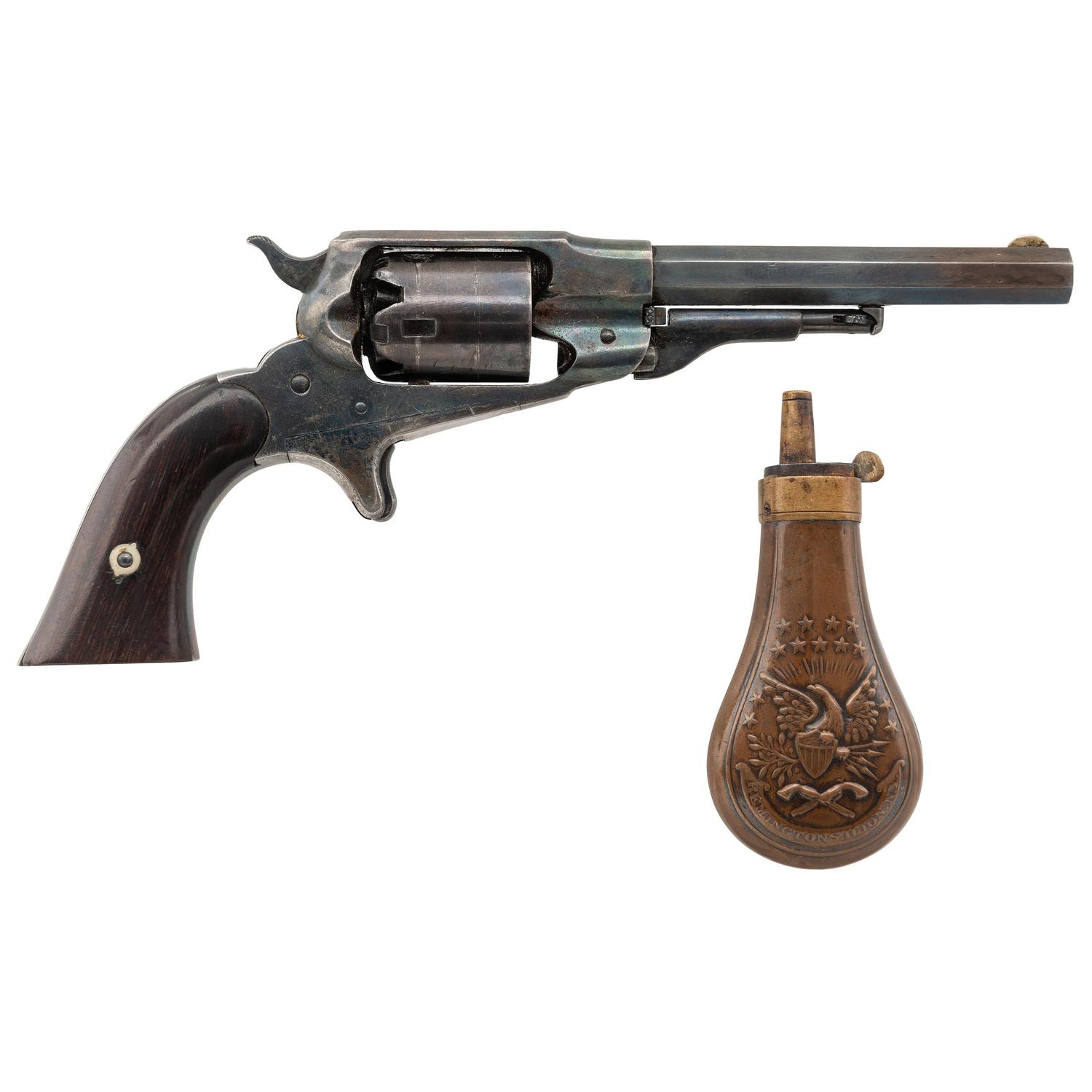 Refinished Remington New Model Percussion Pocket Revolver with Remington Flask