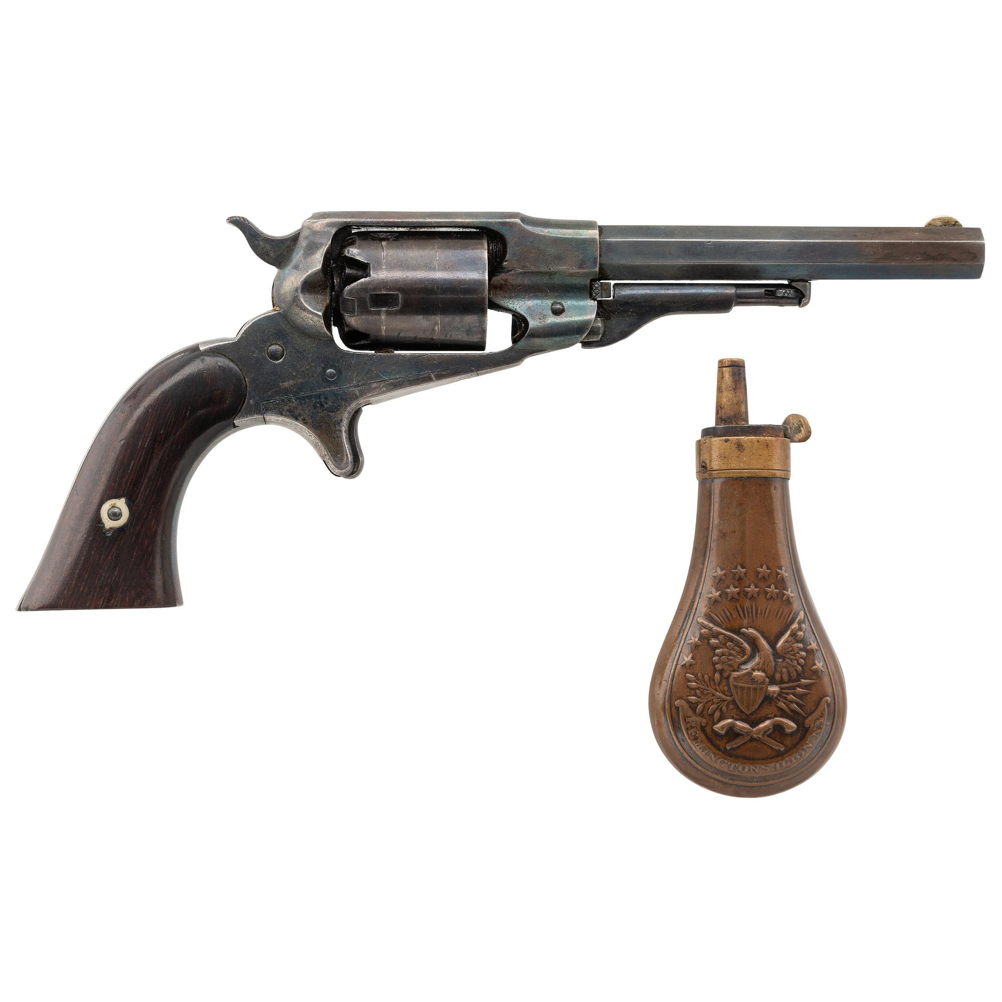 Refinished Remington New Model Percussion Pocket Revolver with Remington Flask