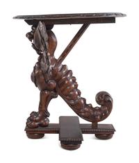 A Pair of Continental Baroque Style Carved Walnut Griffin Tables