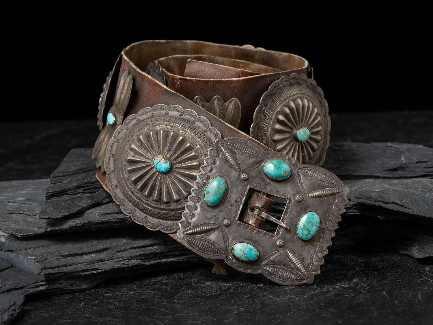 Navajo Silver and Turquoise Concha Belt