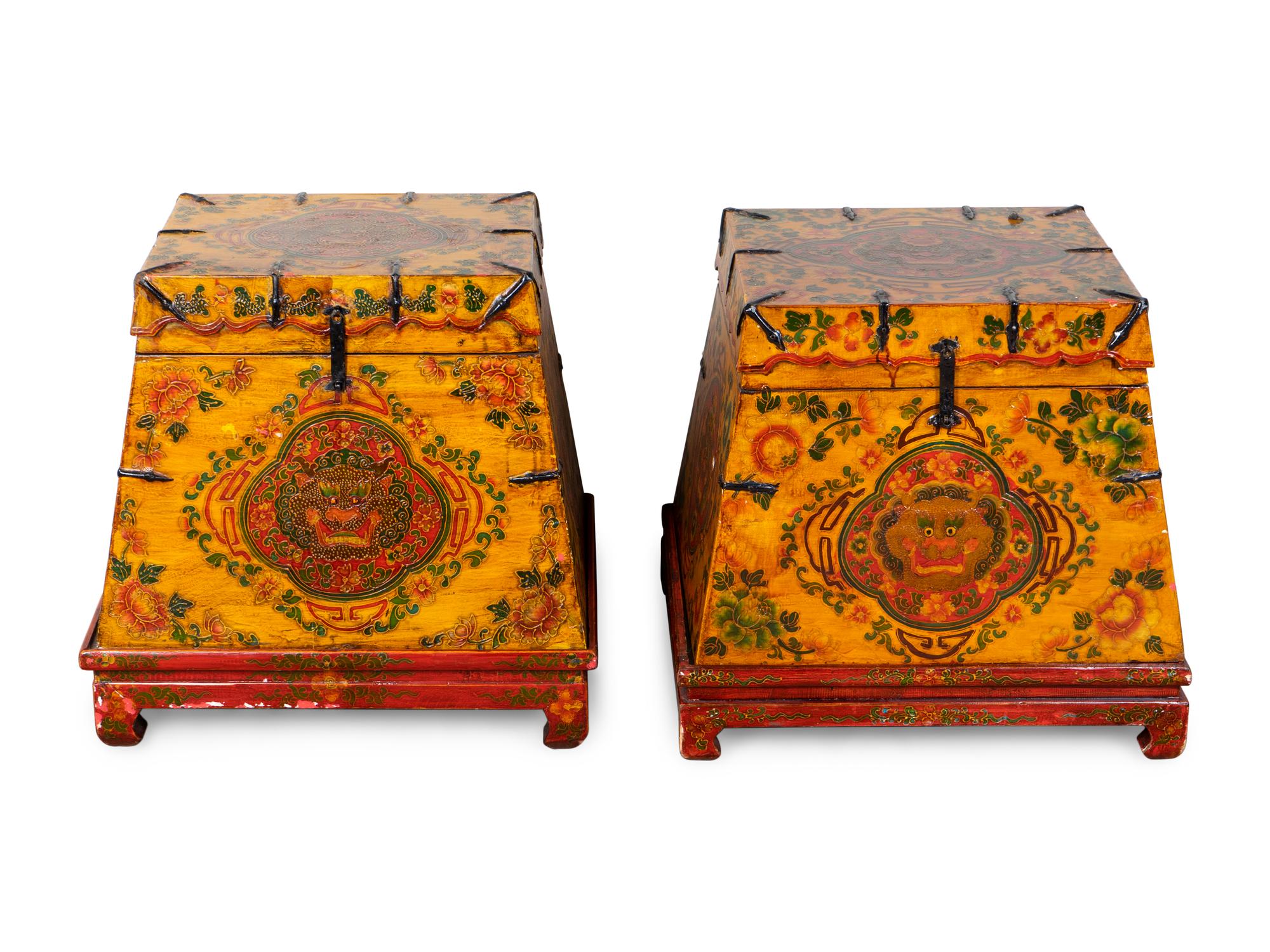A Pair of Tibetan Iron Mounted Lacquer Trunks — 19TH/20TH CENTURY