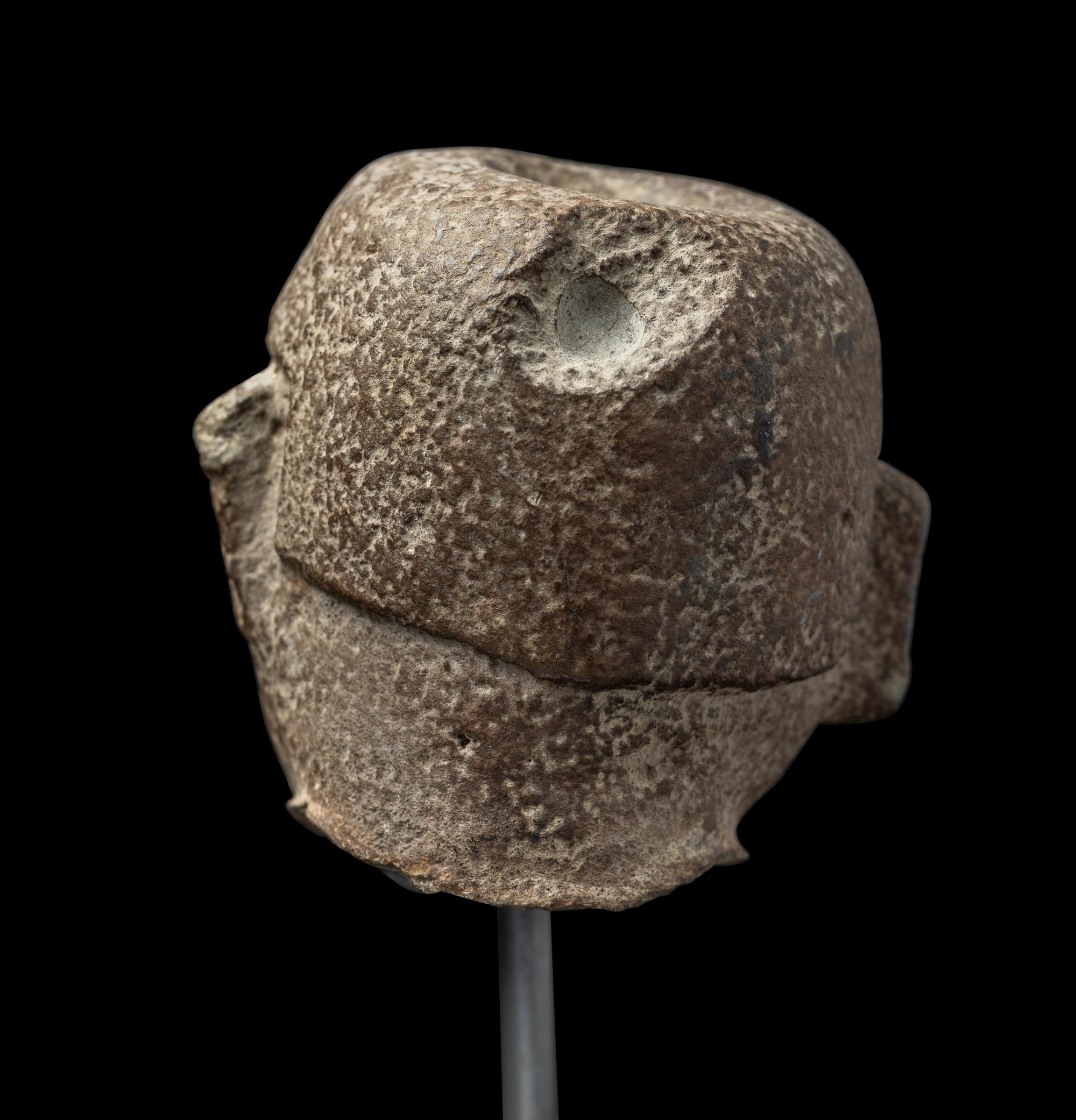 A Maya Terracotta Head from a Figural Vessel