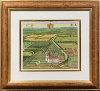 A Set of Four Hand-Colored Engravings Each: 27 1/2 x 29 3/4 inches overall.