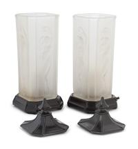 A Pair of Frosted Glass and Painted Metal Lamps