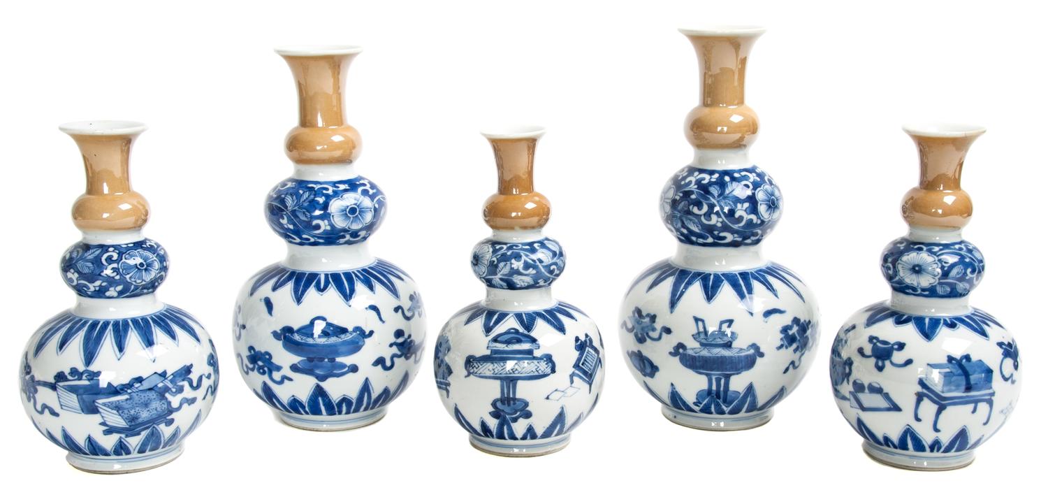 A Collection of Five Chinese Porcelain Vases Height of largest 9 1/2 inches. — 20TH CENTURY