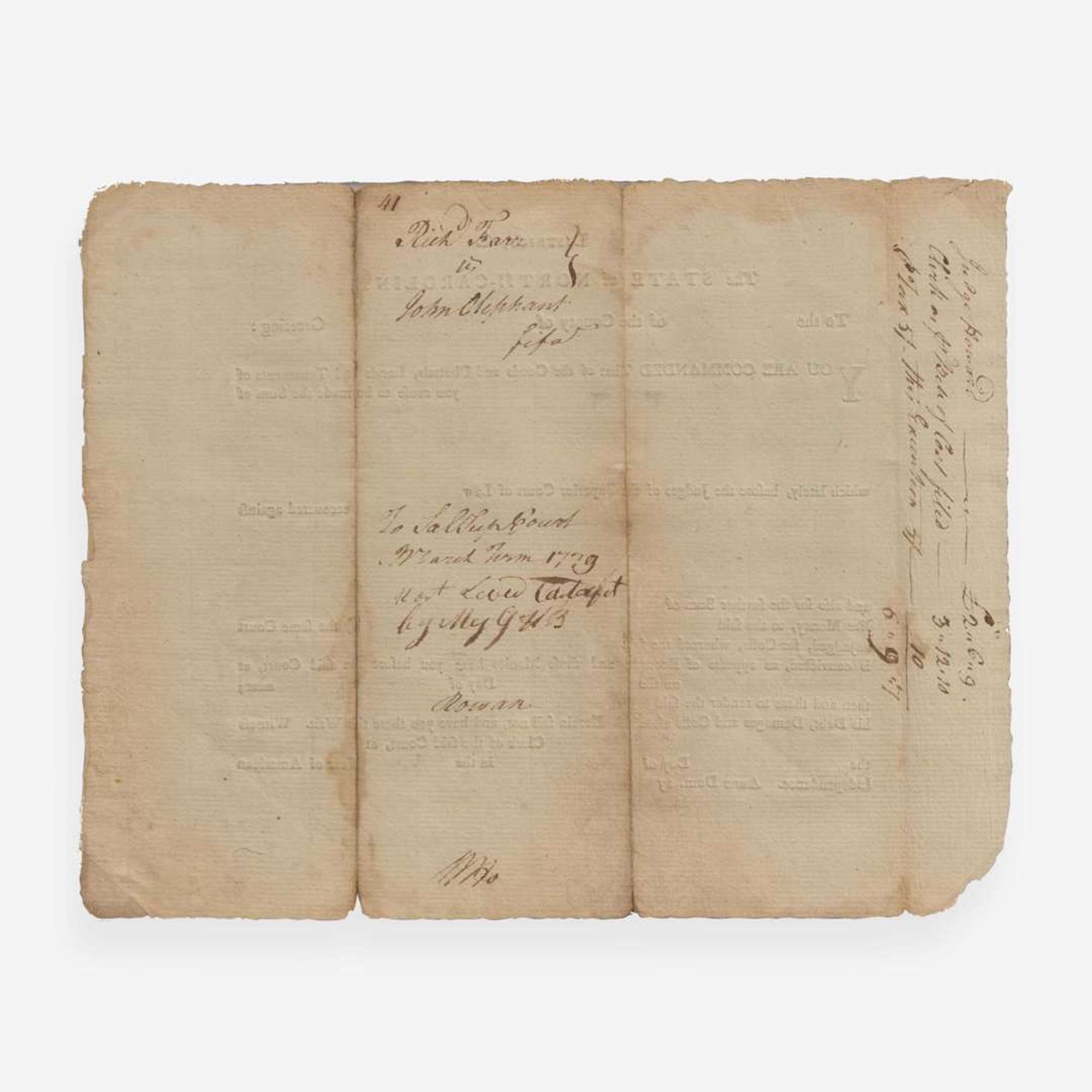 [Declaration of Independence] [North Carolina] Hooper, William Partially-Printed Document, initialed