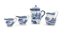 A Group of Three Canton Blue and White Creamers Height of tallest 8 3/4 inches. — 19TH CENTURY