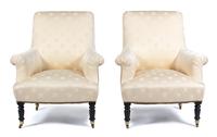 A Pair of Contemporary Upholstered Armchairs Height 38 inches. — 20TH CENTURY