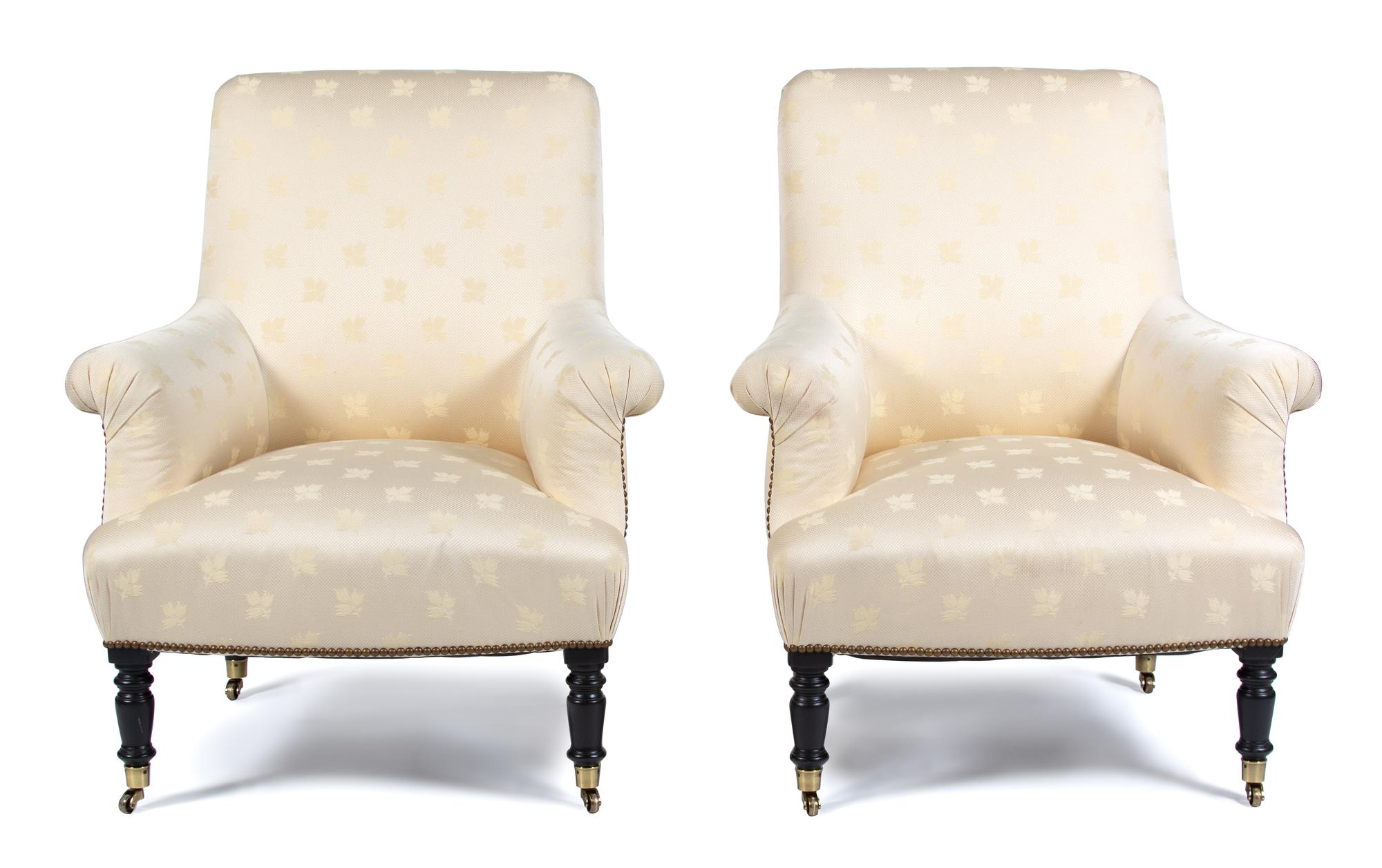 A Pair of Contemporary Upholstered Armchairs Height 38 inches. — 20TH CENTURY