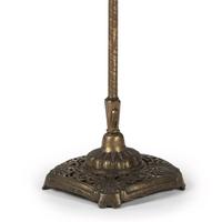 A Cast Metal Floor Lamp with a Leather Shade