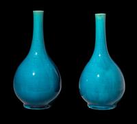 A Pair of Chinese Turquoise Glazed Porcelain Bottle Vases