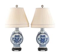 A Pair of Chinese Export Porcelain Moon Flasks Mounted as Lamps
