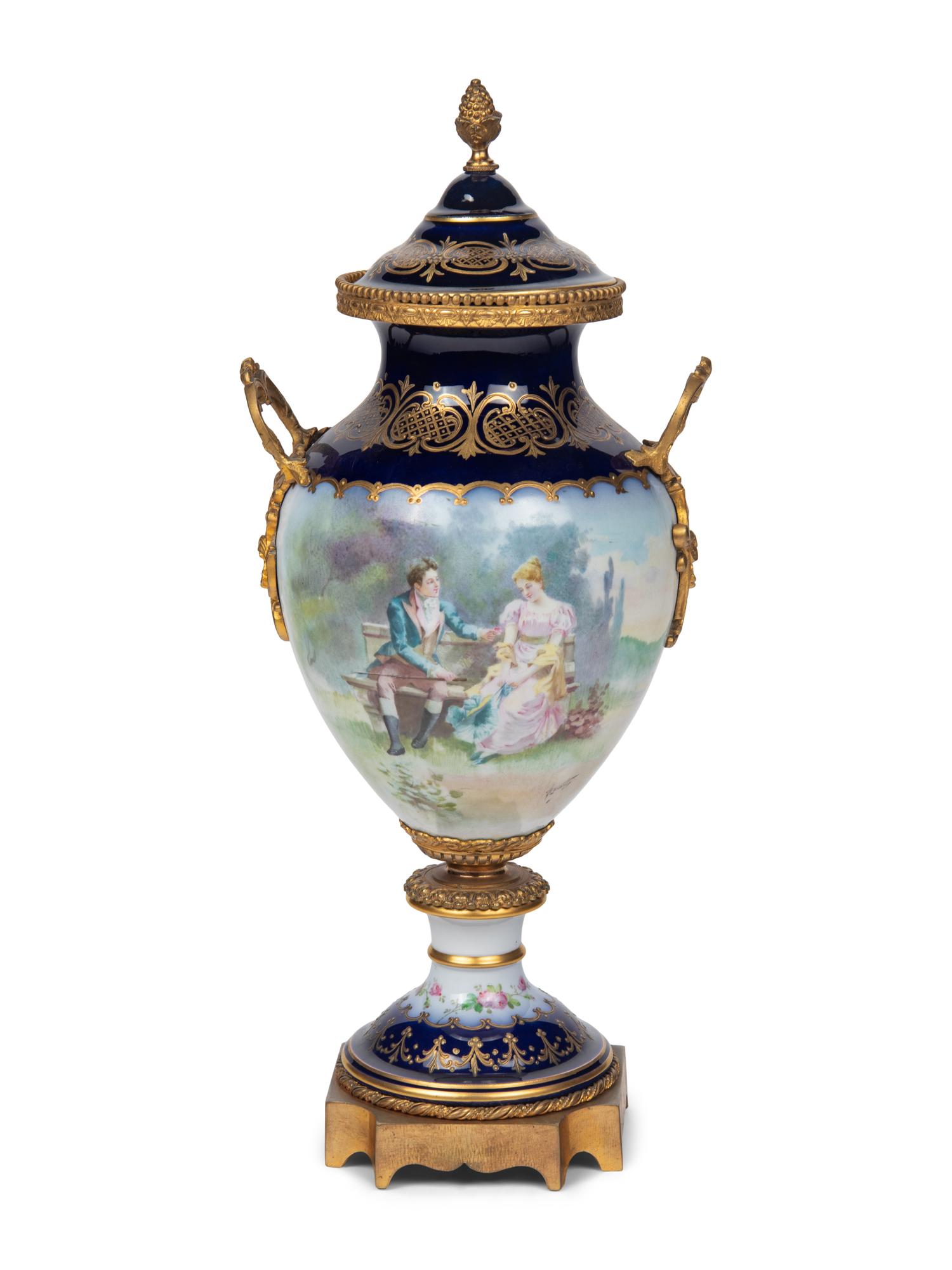 A Gilt Bronze Mounted Sèvres Style Porcelain Urn