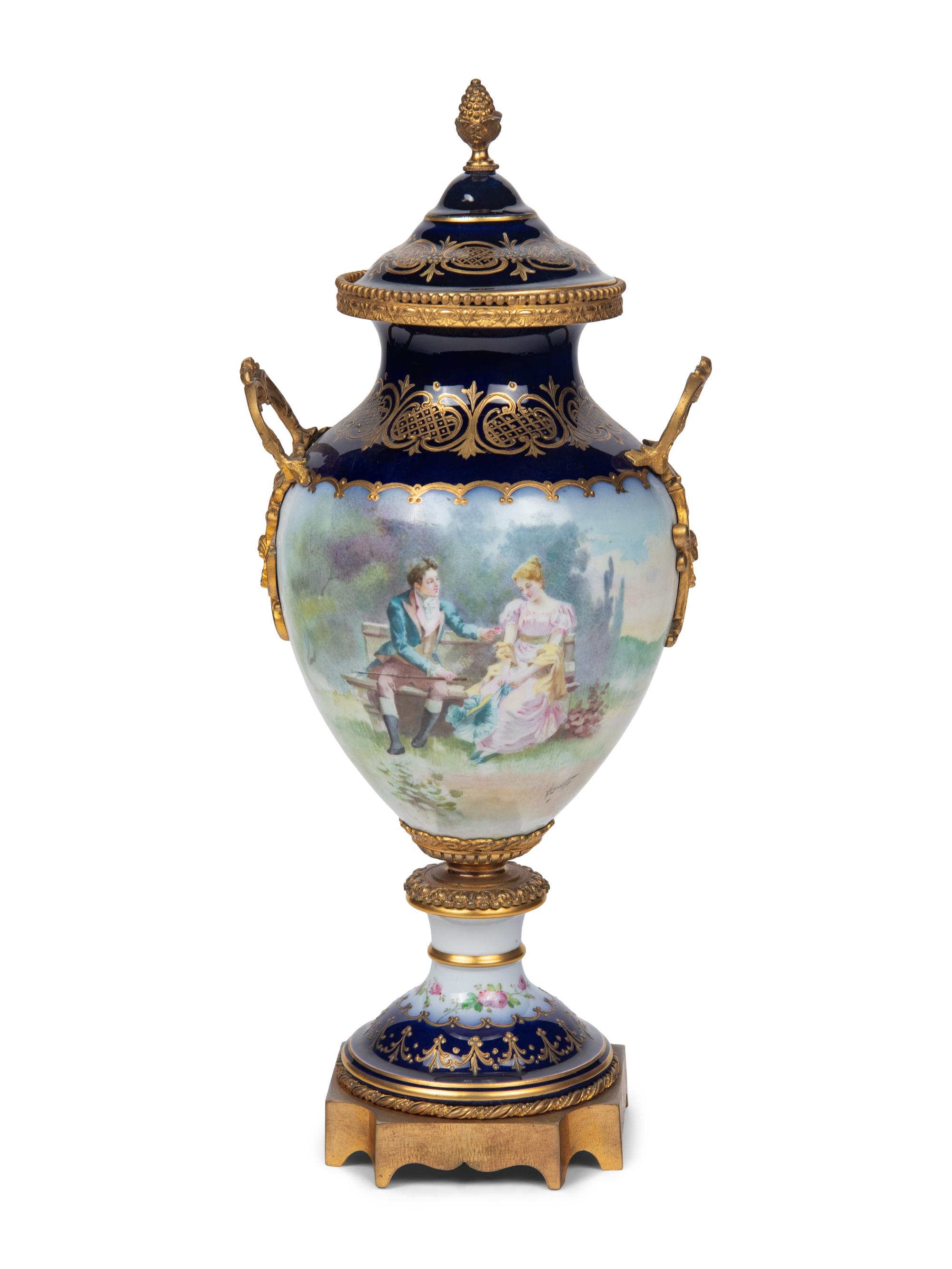 A Gilt Bronze Mounted Sèvres Style Porcelain Urn