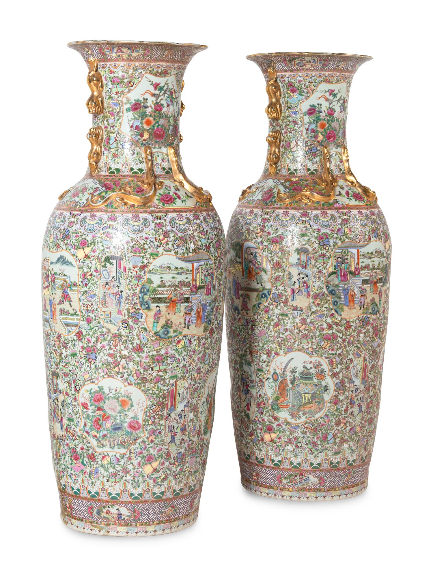 A Pair of Large Rose Medallion Porcelain Floor Vases
