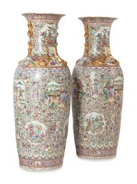 A Pair of Large Rose Medallion Porcelain Floor Vases
