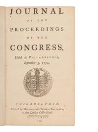 [REVOLUTIONARY WAR -- CONTINENTAL CONGRESS]. Journal of the Proceedings of the Congress, Held at Philadelphia, September 5, 1774 . Philadelphia: William and Thomas Bradford, at the London Coffee House, 1774.