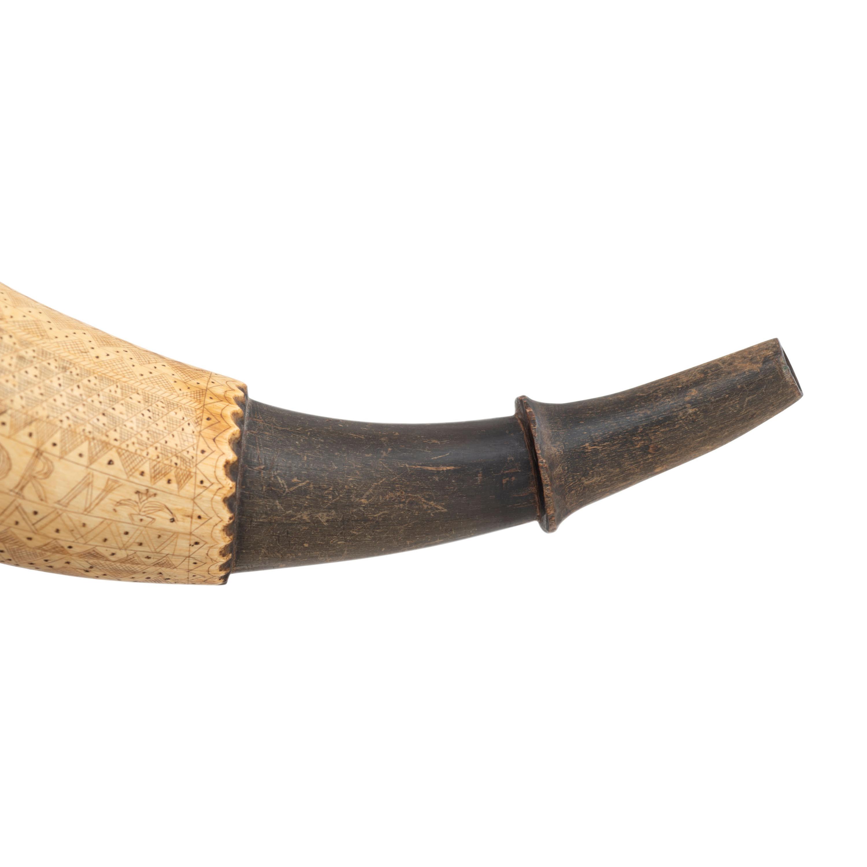 Carved Powder Horn of Revolutionary War Veteran Oliver Marble of Stow, MA