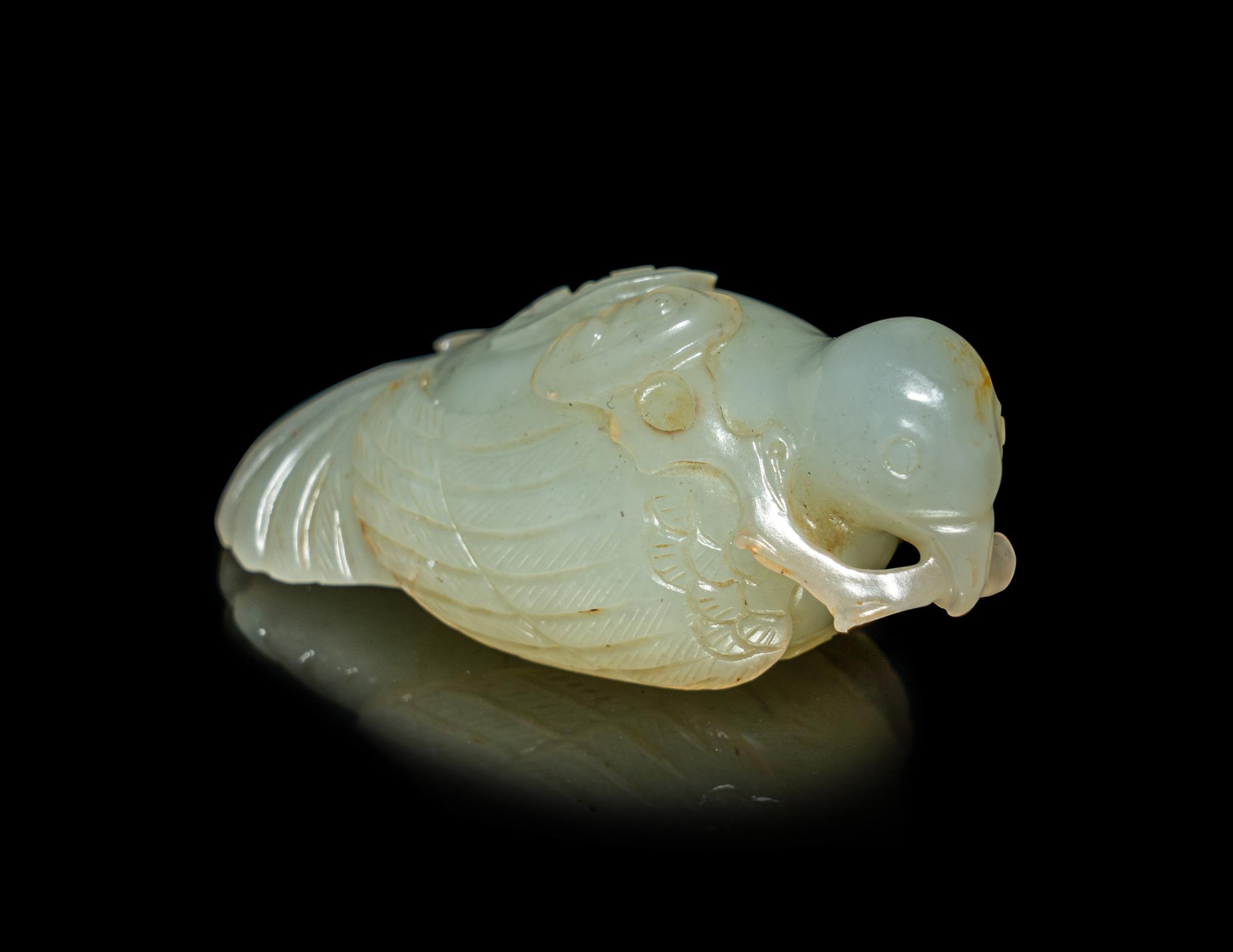A Chinese Carved Jade Figure of a Bird