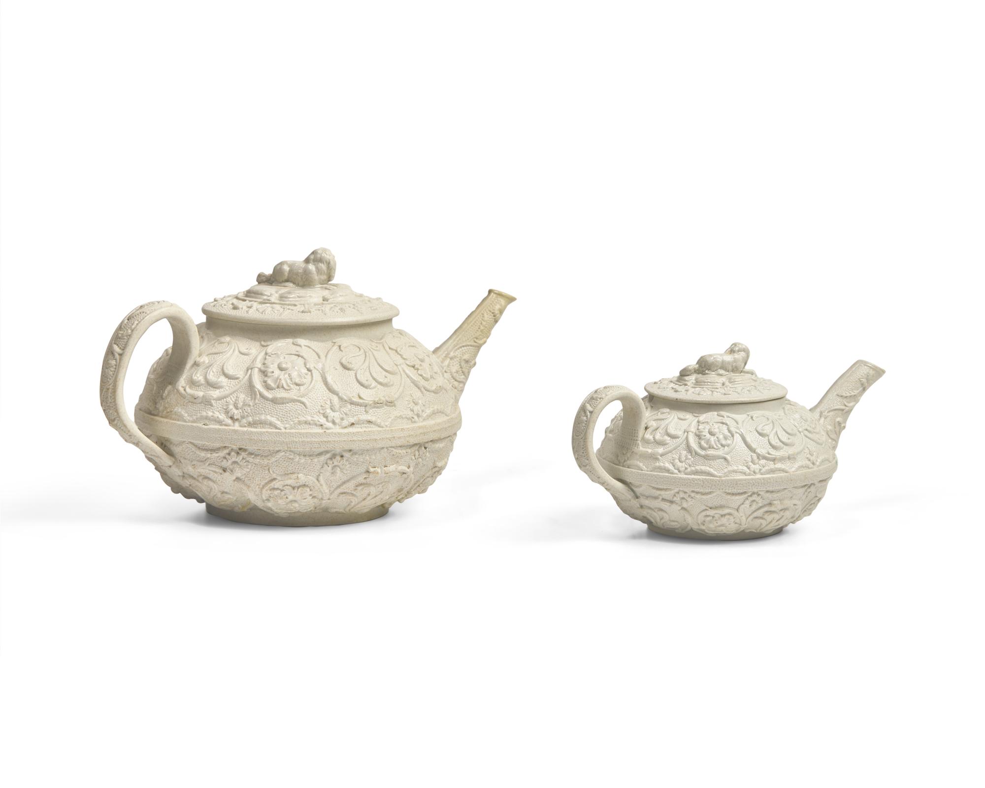 Two Wedgwood Smear-Glazed Stoneware Teapots