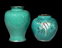 Two Japanese Green Ground Cloisonné Enamel Jars
