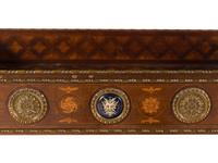 A French Gilt Bronze and Enamel Mounted Parquetry Tricoteuse