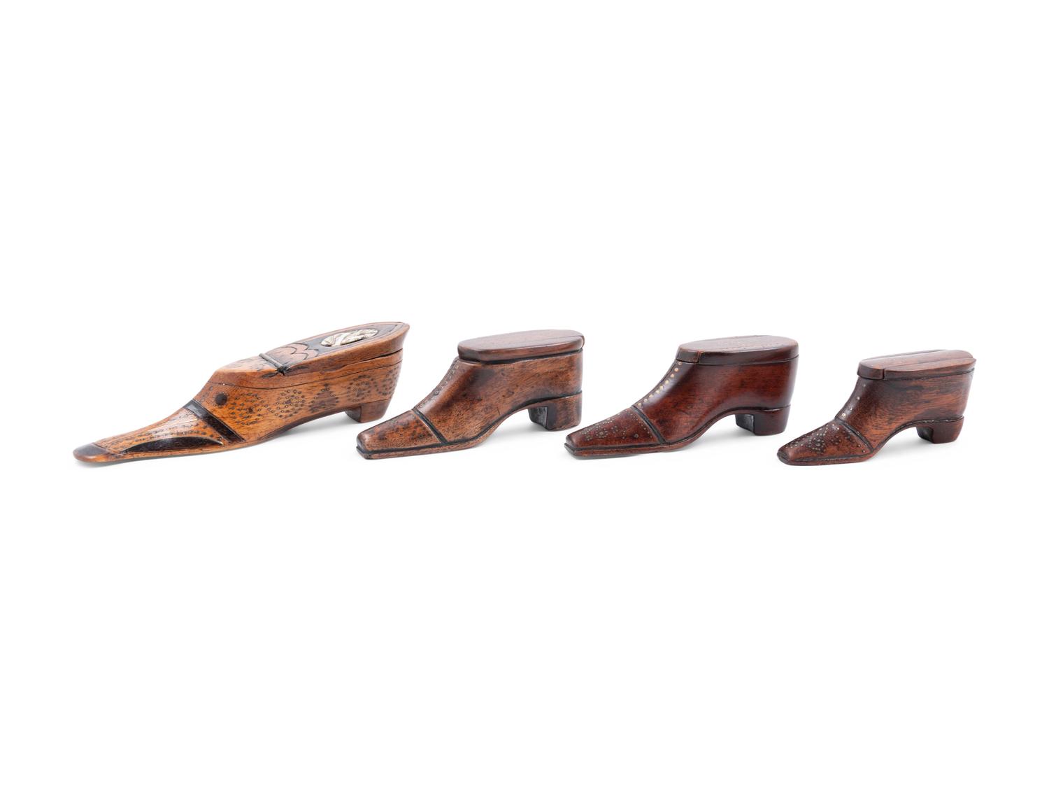 A Group of Victorian Shoe Form Snuff Boxes