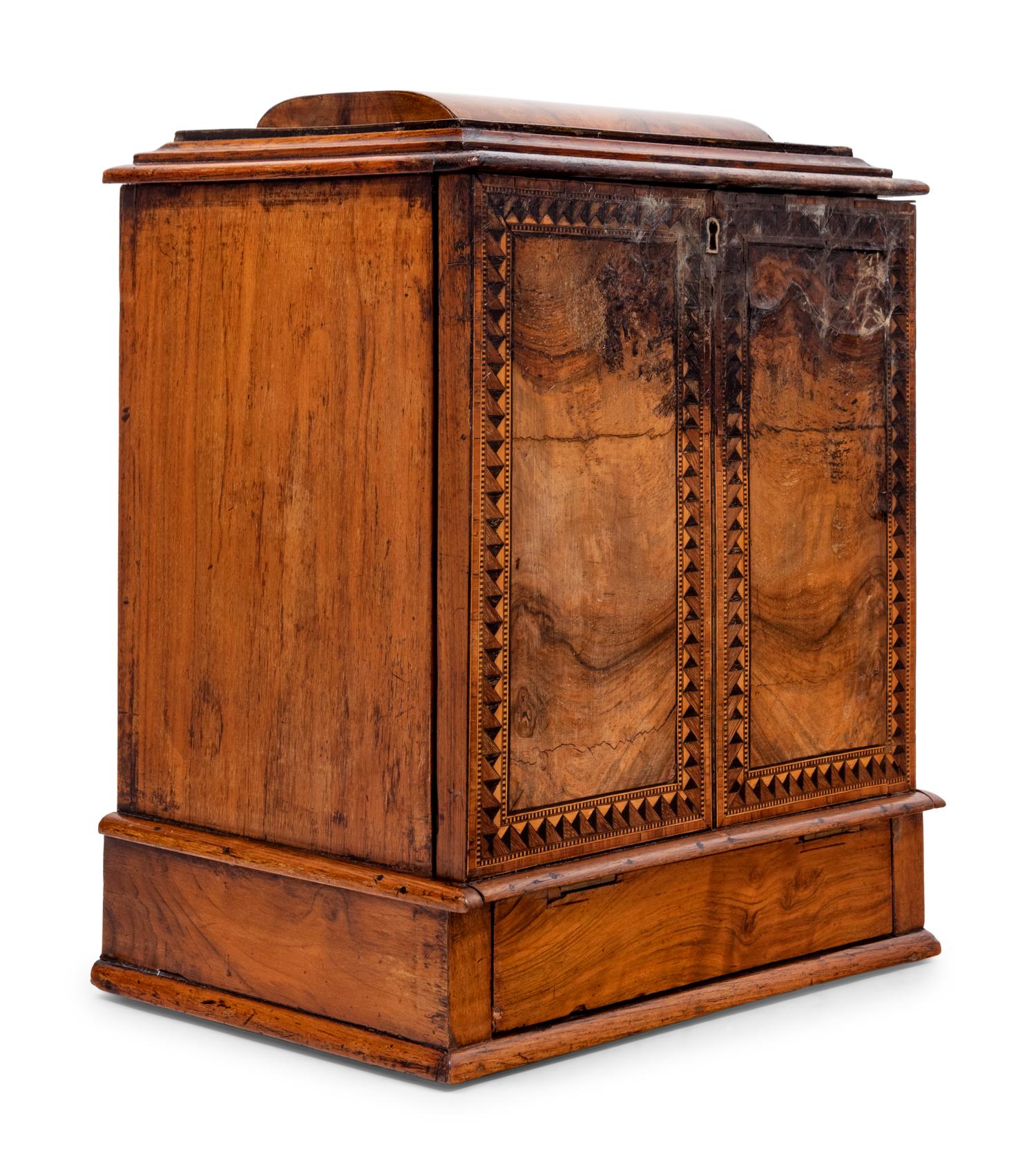 A Regency Rosewood and Parquetry Fall-Front Table Cabinet