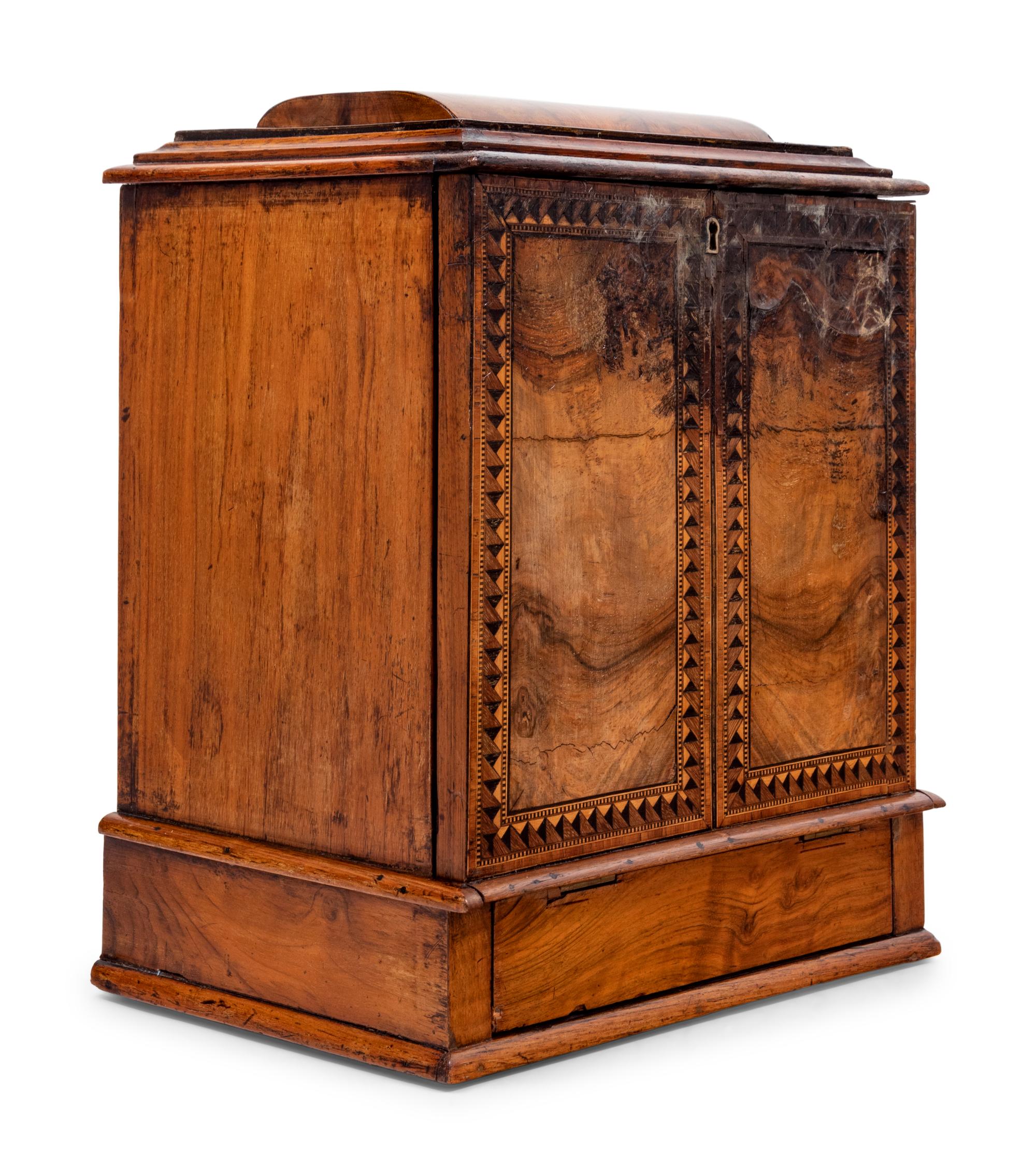 A Regency Rosewood and Parquetry Fall-Front Table Cabinet