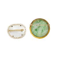 YELLOW GOLD, JADE AND SEED PEARL BROOCHES