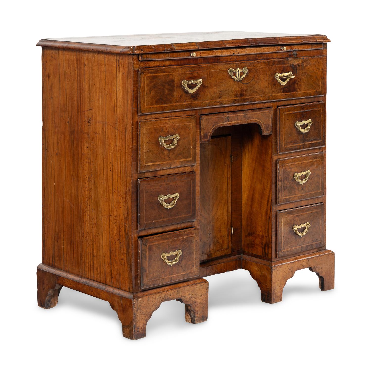 A George II Burl Walnut Kneehole Desk