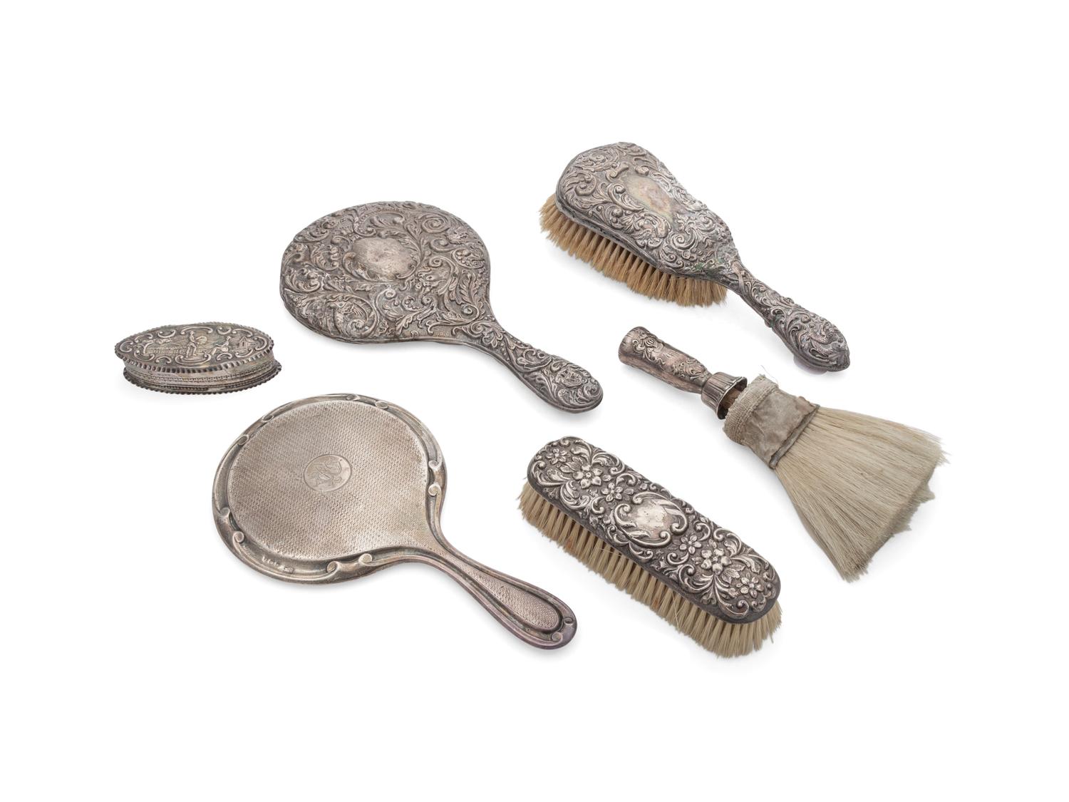 An Assembled Silver Six-Piece Dresser Set