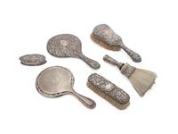An Assembled Silver Six-Piece Dresser Set