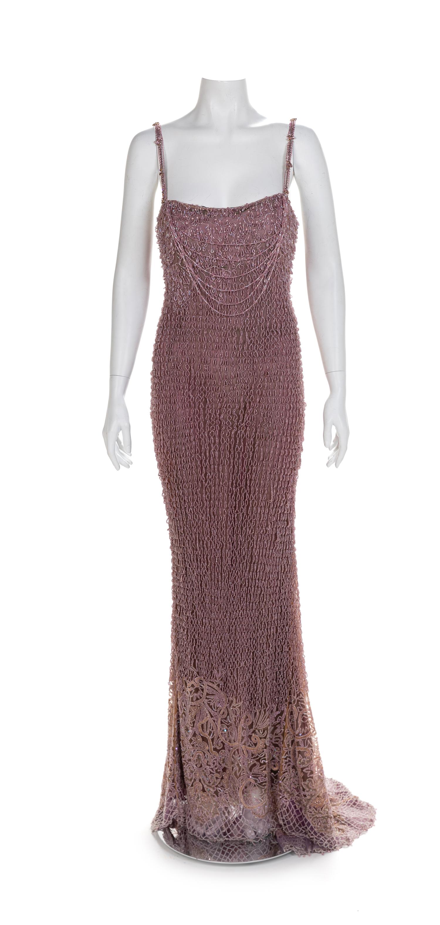 Purple Pink Beaded Dress with Flared Hem, 2000s